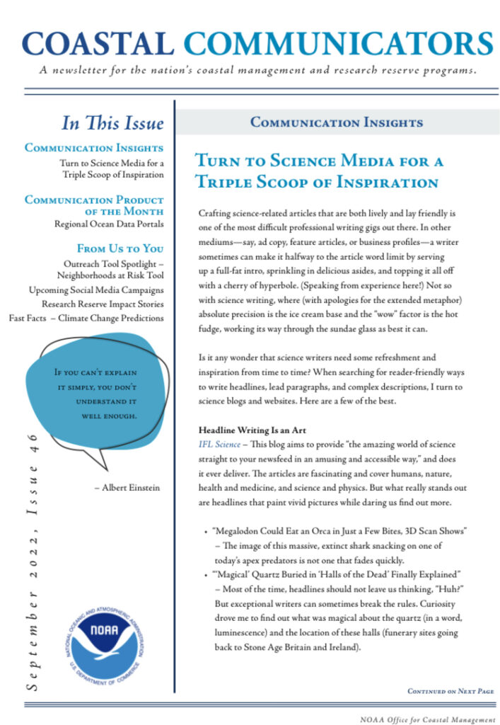 Front page of Coastal Communicators newsletter.