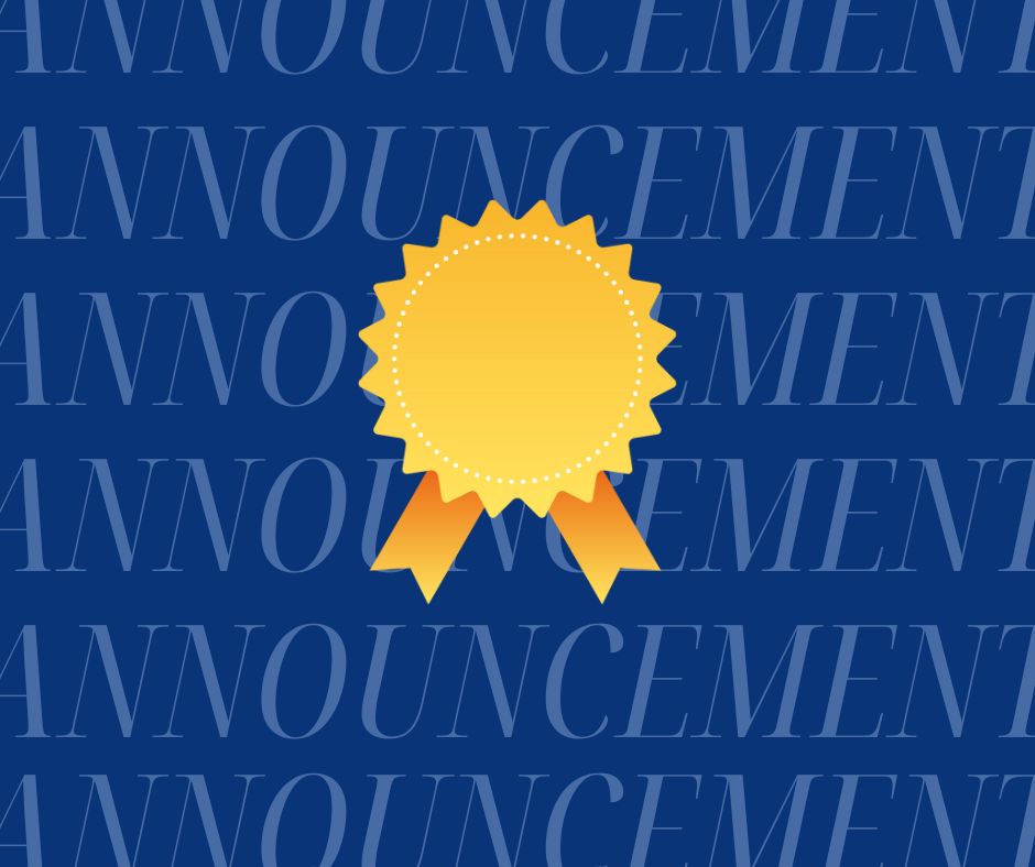 Gold ribbon over text that reads announcement