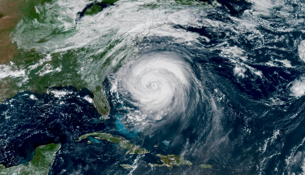 Satellite image of hurricane approaching Florida