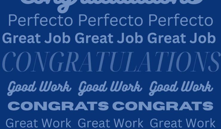 Graphic reads Great job, congratulations, perfecto, good work