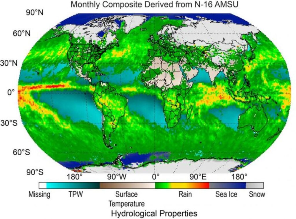 Global temperature and hydrological properties. Image of globe