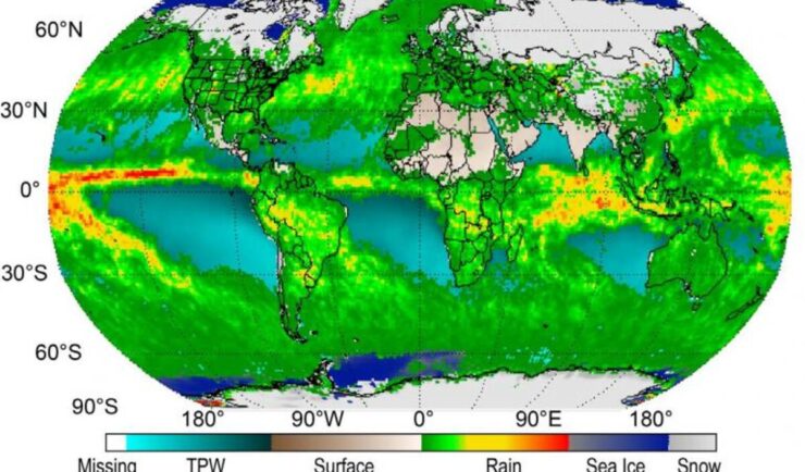 Global temperature and hydrological properties. Image of globe